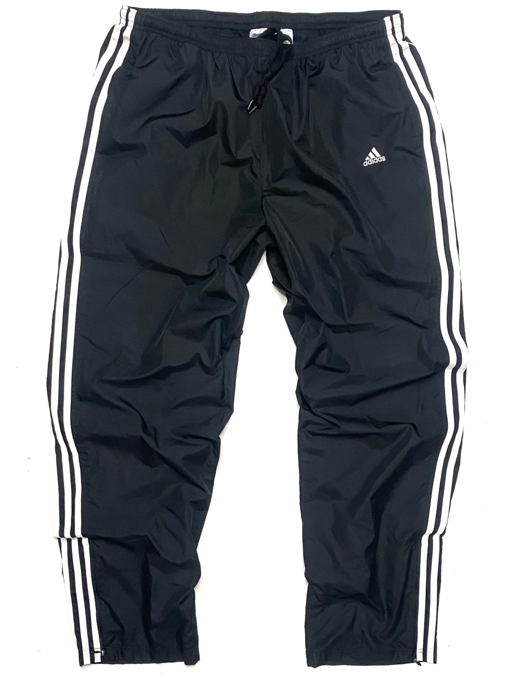 Vintage Adidas Originals Black 3 Stripe Mesh Lined Windbreaker Track Pants XL
